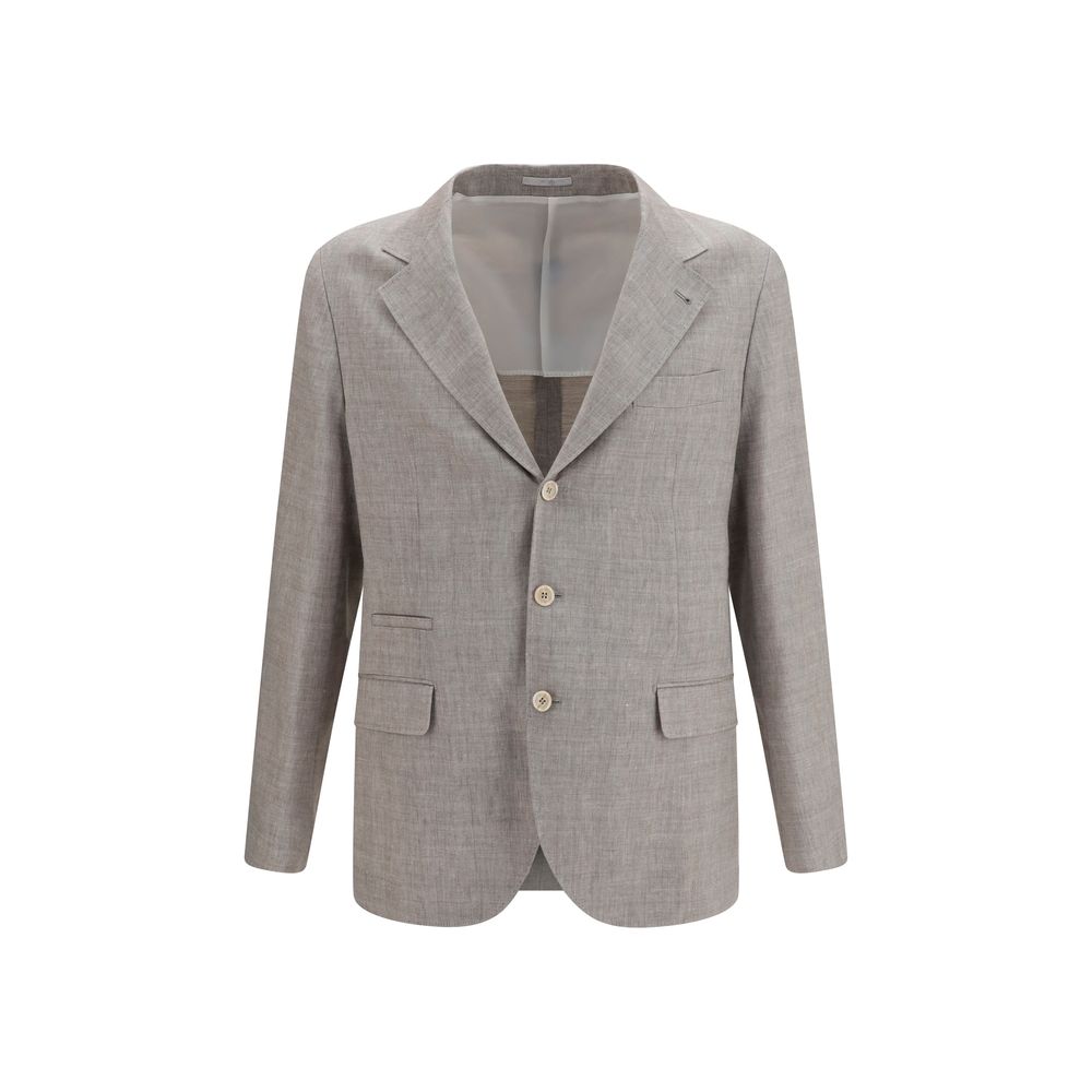 Linen-Wool Chevron Blazer — Beige