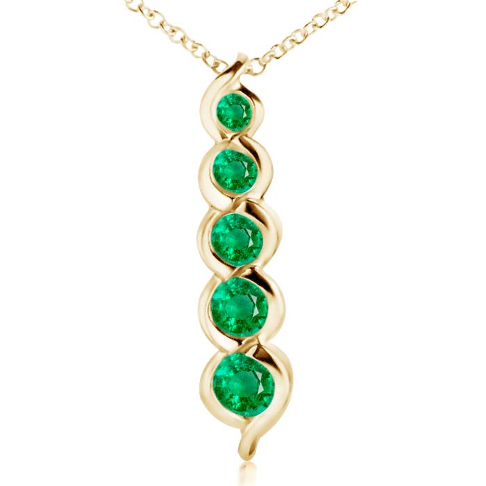 Angara 0.48 Carat Five Stone Round Emerald Journey Pendant in 18K Yellow Gold