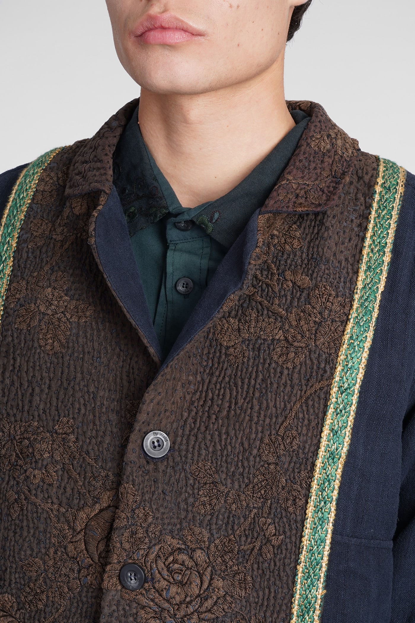 Floral-embroidered blazer - Blue