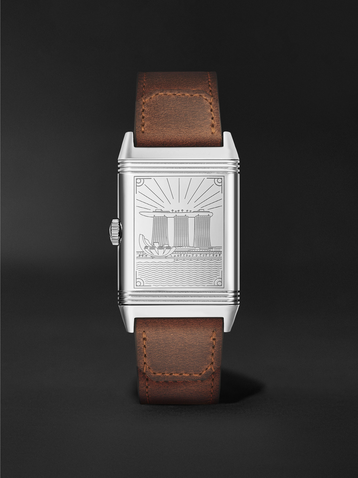 Reverso Classic Large Small Seconds Singapore Hand-Wound 45.6mm Stainless Steel and Leather Watch, Ref No. JLQ385852G