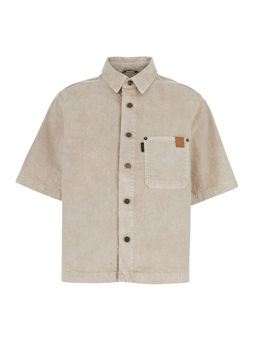 Olive Beige Shirt With Classic Collar In Cotton And Linen Blend Woman