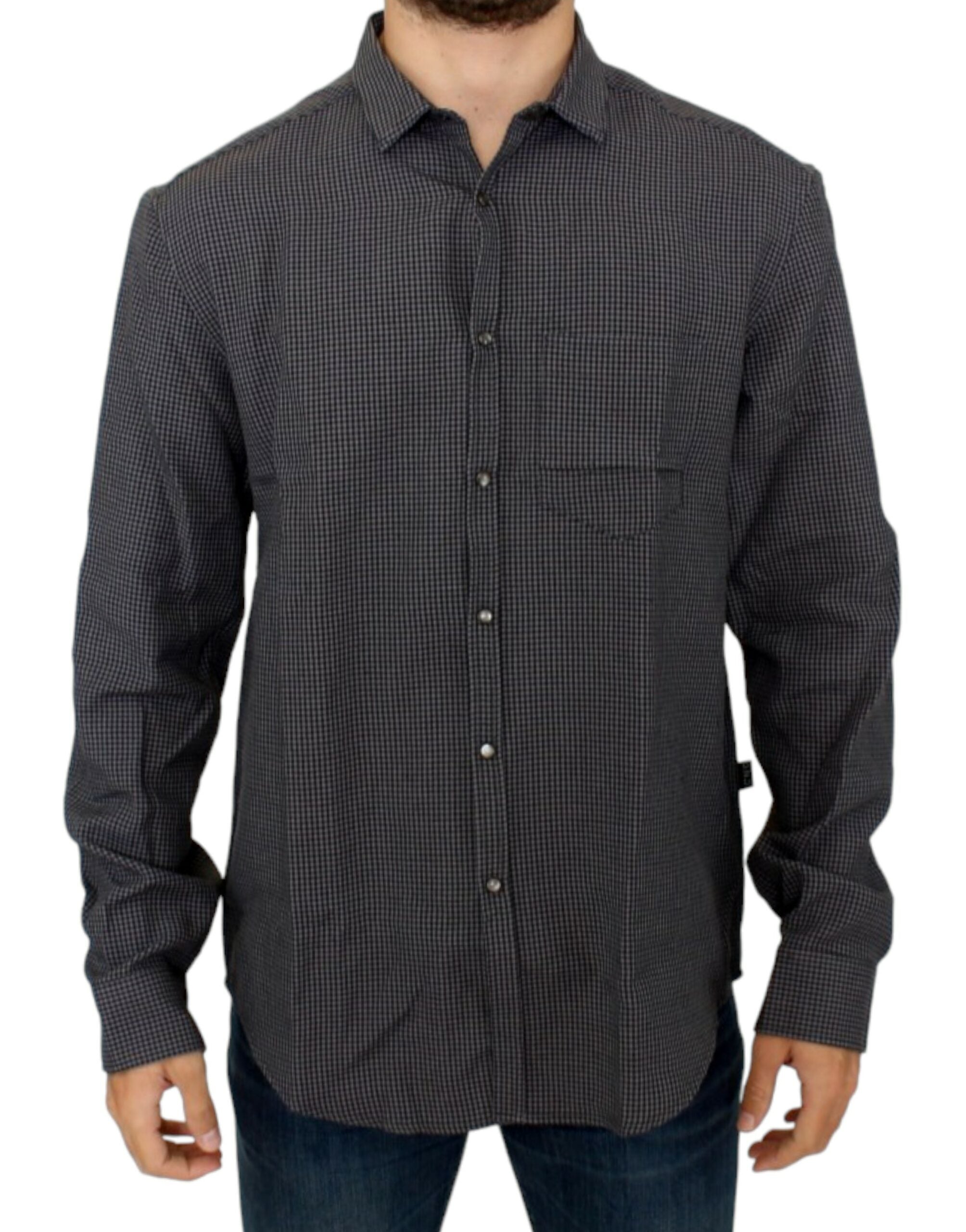 Linen-Blend Check Shirt — Gray