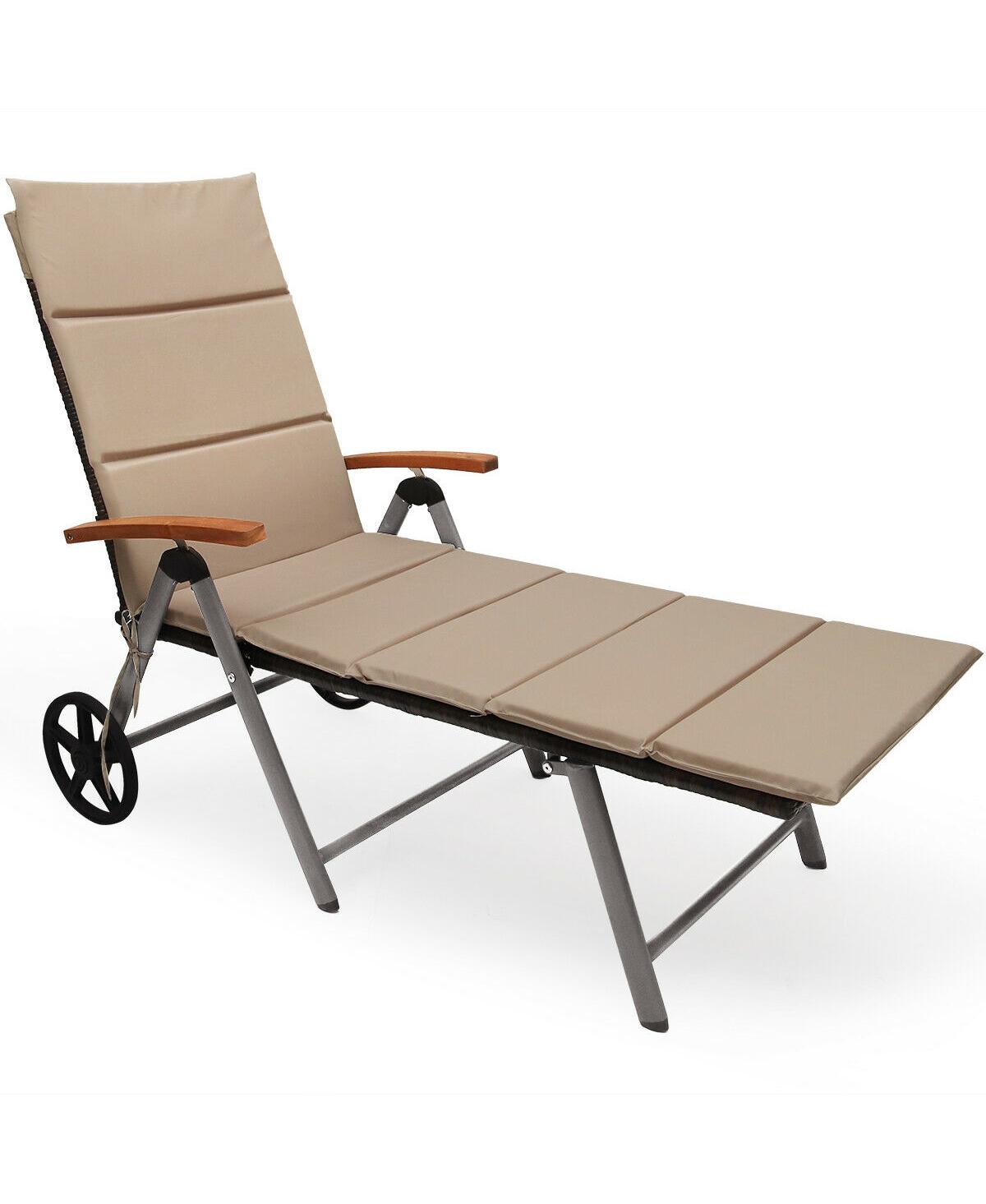 Outdoor Chaise Lounge Chair Rattan Lounger Recliner Chair - Brown