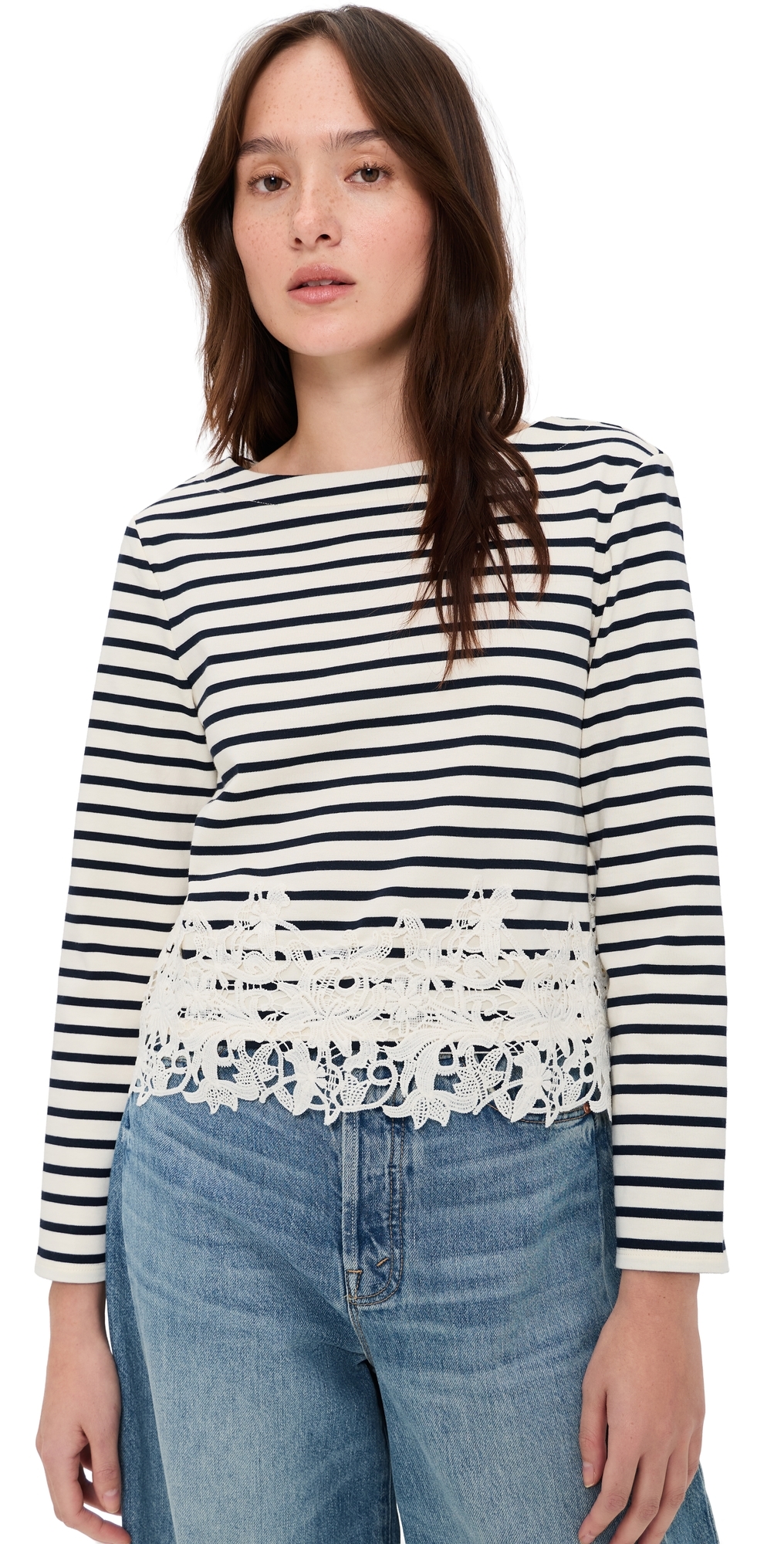 Hovey Top with Lace Dove/Navy Stripe