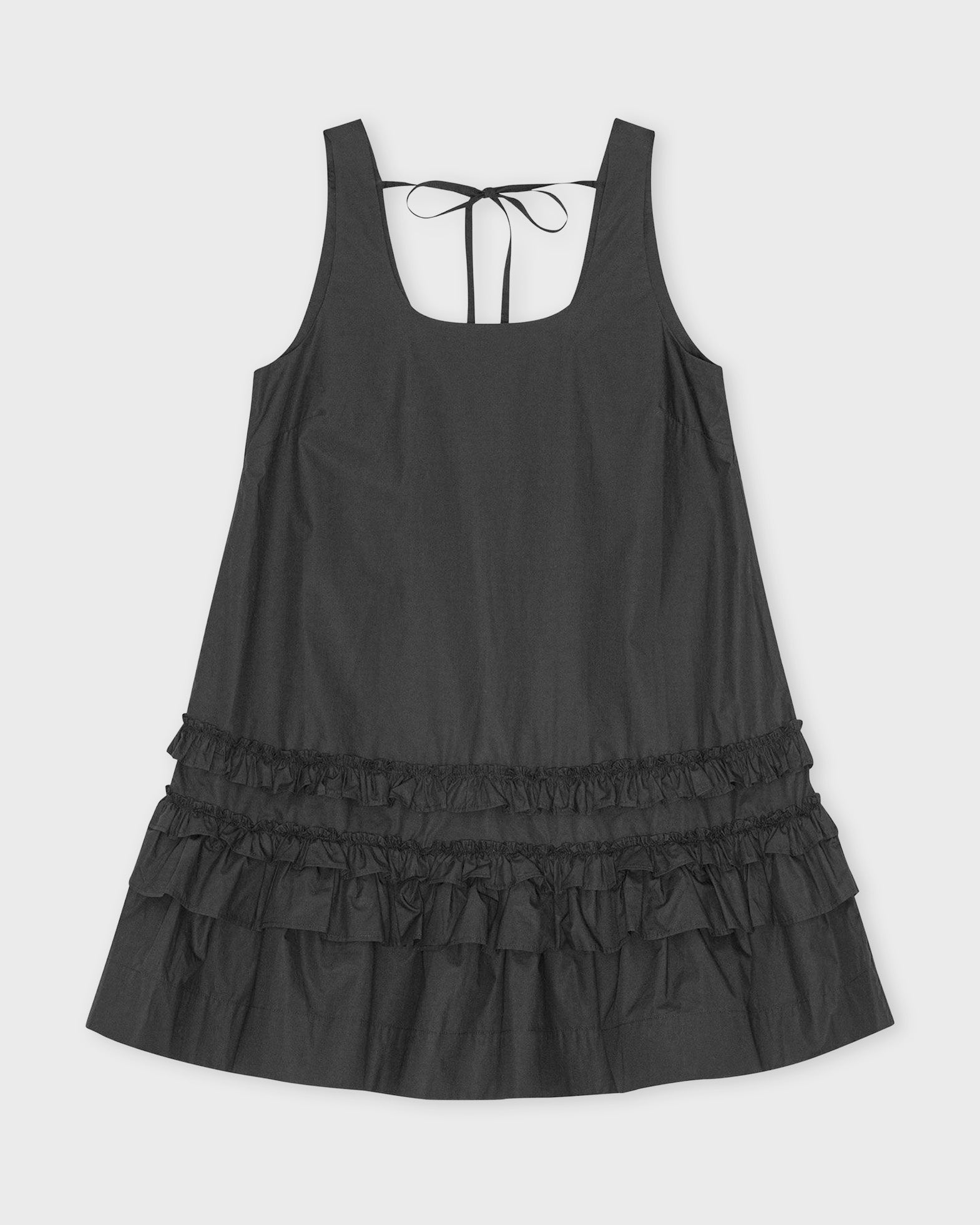 Ganni Dress Cotton Poplin U-neck Mini Black