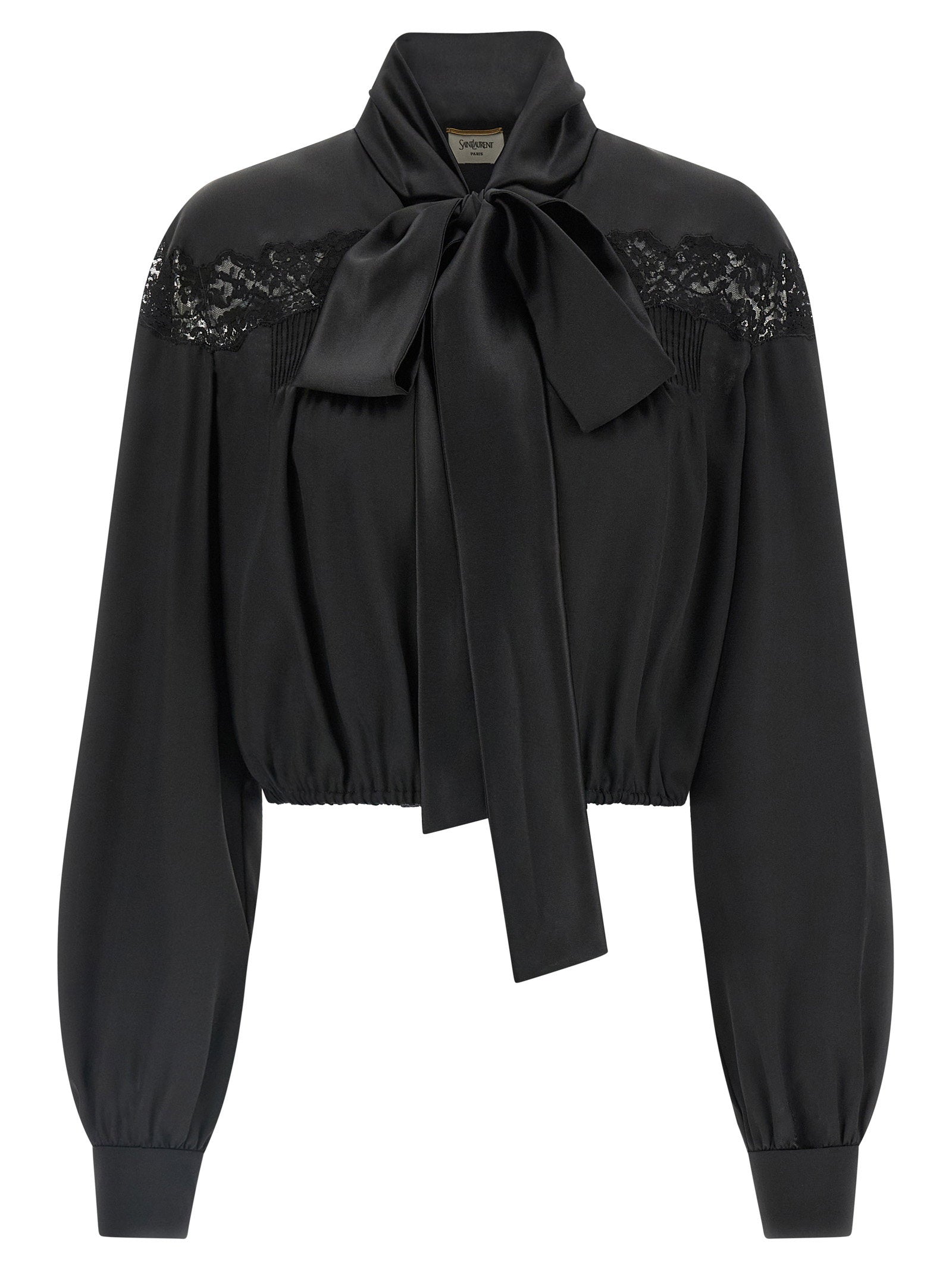 Lace-Trimmed Silk Blouse — Black