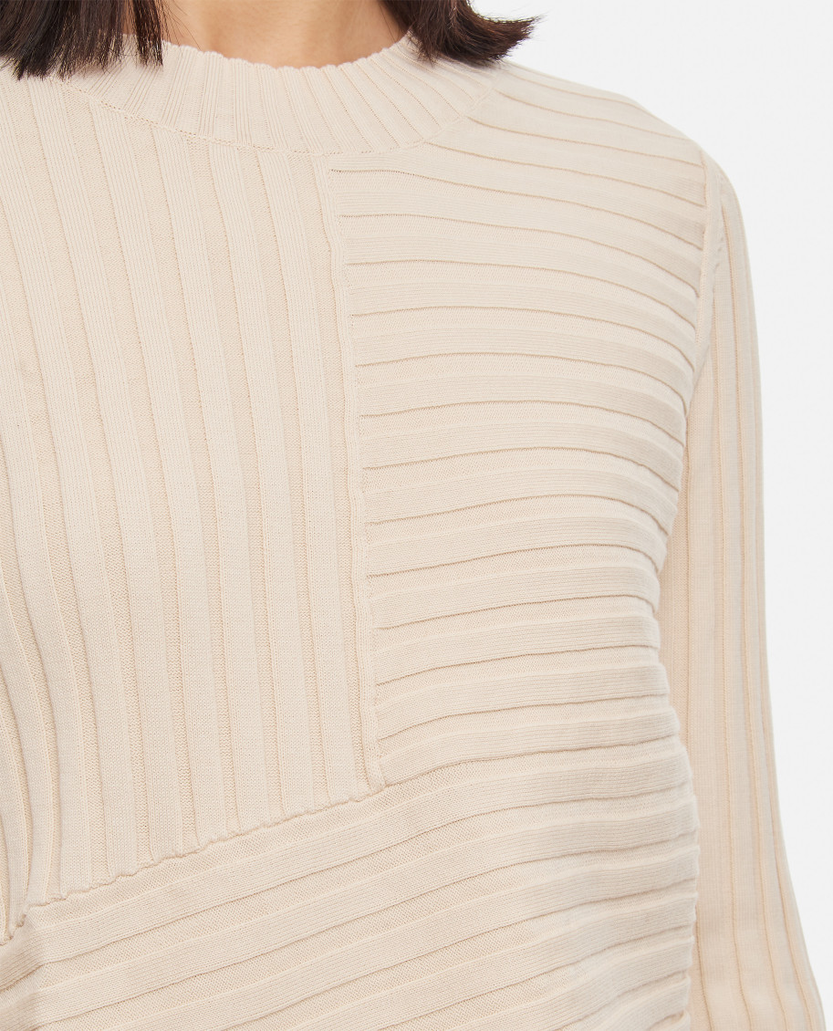 Natural Asymmetric-hem Ribbed Top