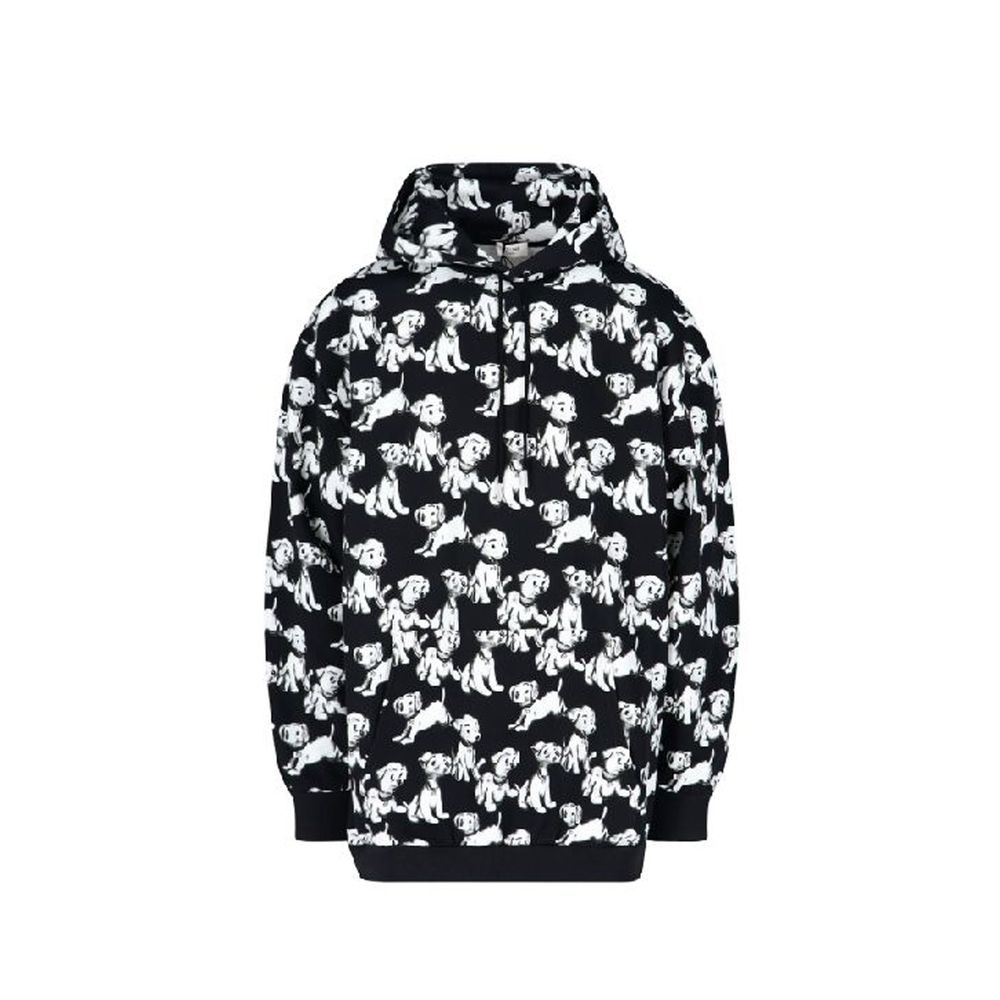 Dog-Print Cotton Hoodie — Black