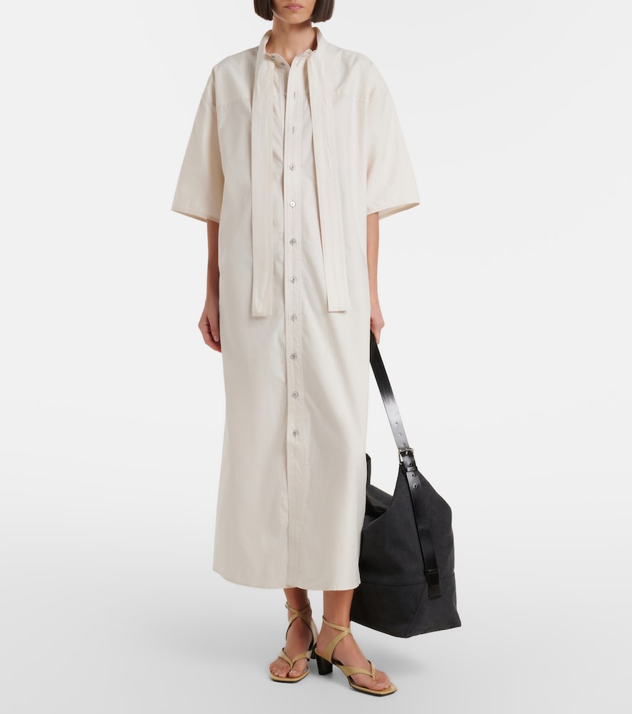 Tie-neck cotton and silk shirt dress
