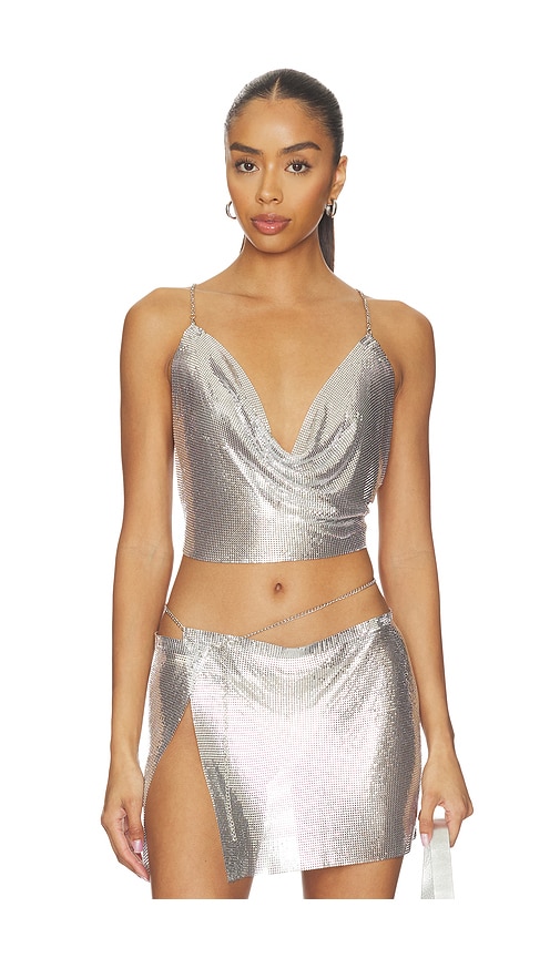 FAE Aura Glomesh Top in Metallic Silver