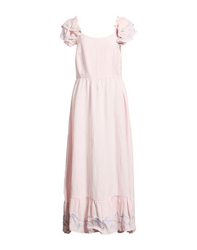 Woman Maxi dress Light pink Size L Linen, Viscose