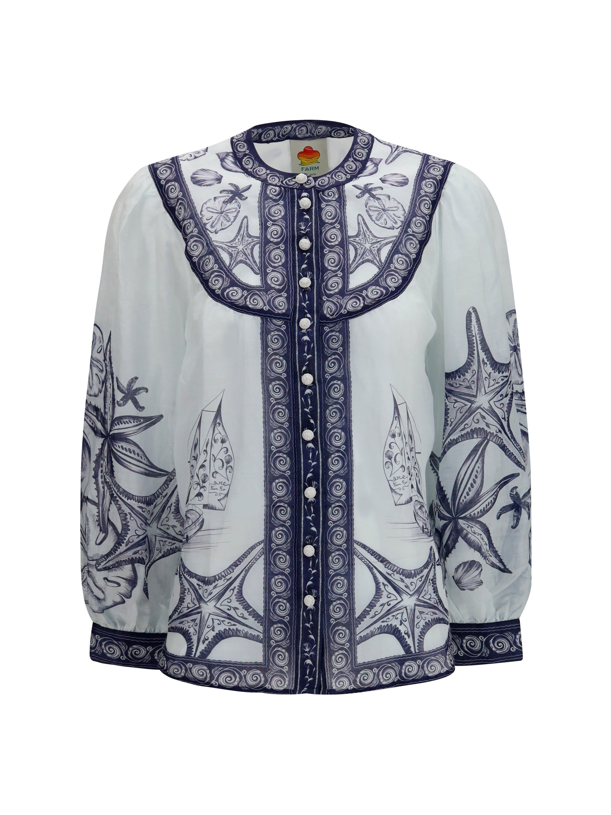 Seaside Print Blouse — White