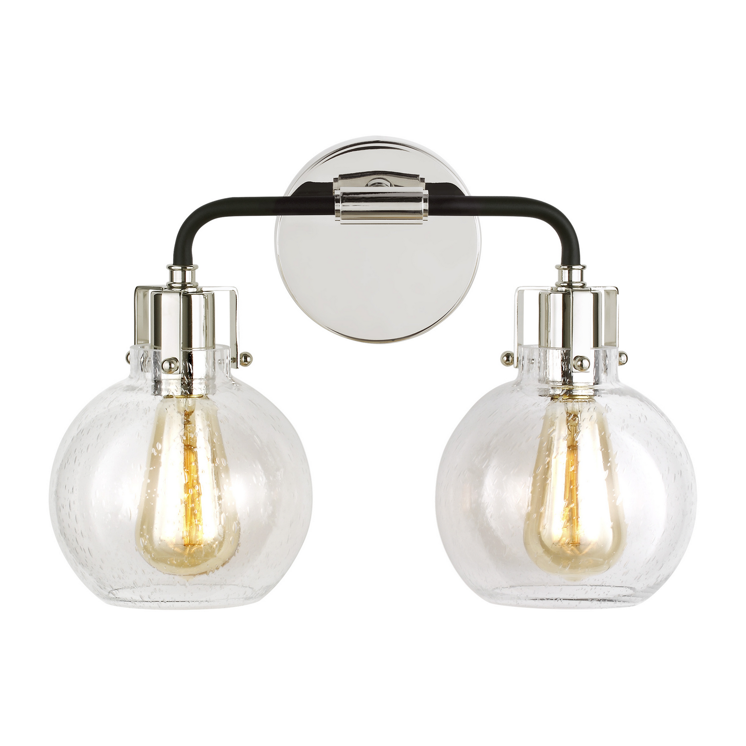 Visual Comfort Studio Clara 2-Light Bathroom Vanity Light in Polished Nickel And Textured Black by Sean Lavin