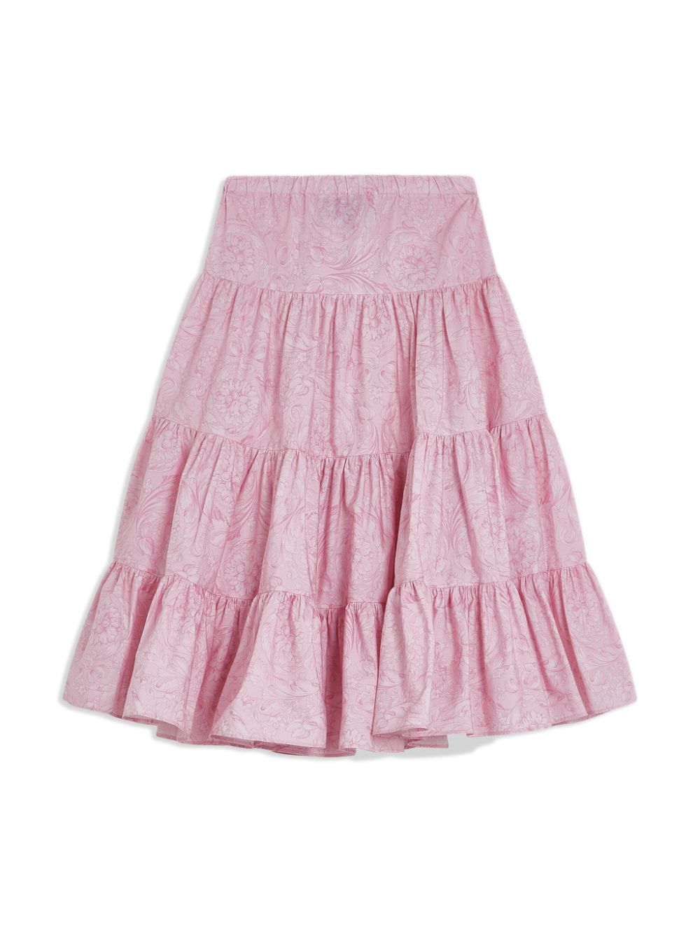 Barocco-print tiered skirt - Pink