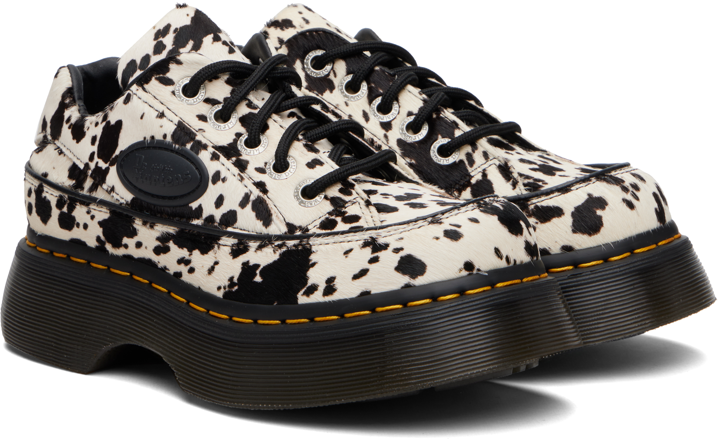 Black & White Buzz 5-Eye Dalmatian Hair On Leather Derbys