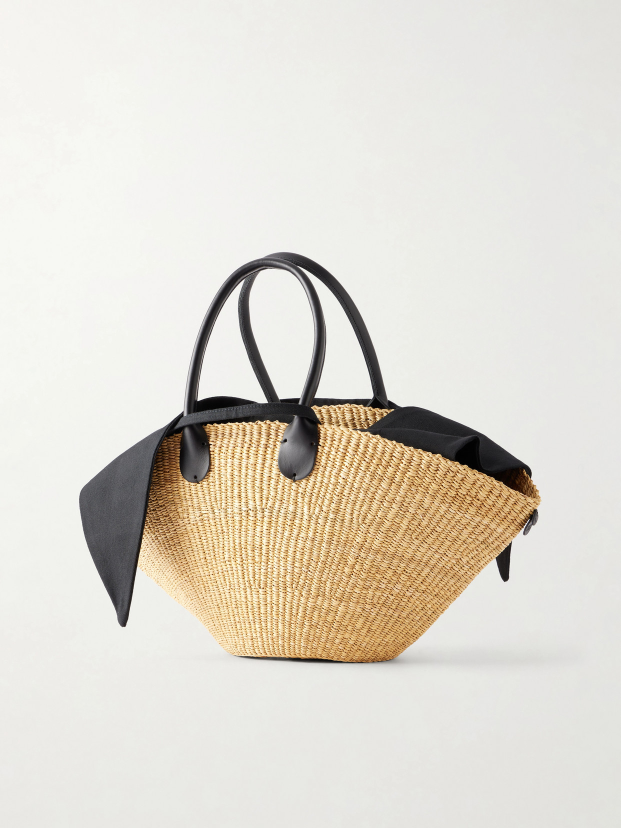 Sophia Leather-trimmed Raffia Tote - Neutral