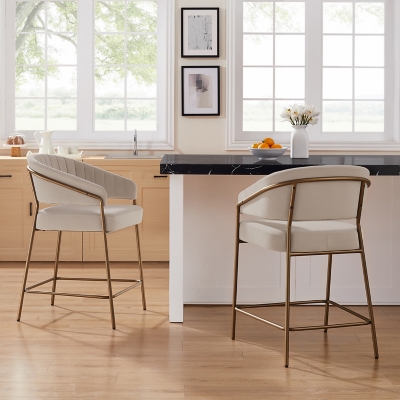 Linon Porter Counter Height Bar Stools (Set of 2), Beige