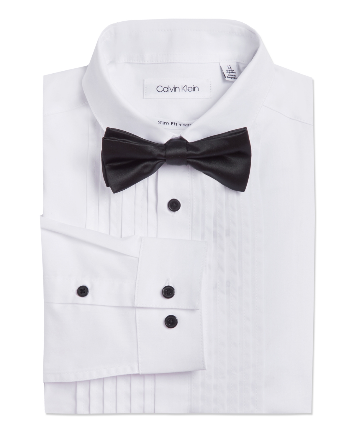 Big Boys Husky Tuxedo Shirt and Bow Tie Box Set - White