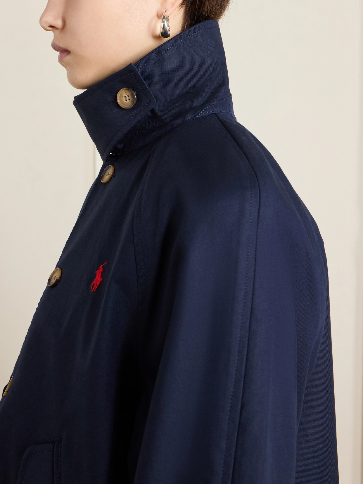 Embroidered Cotton-gabardine Jacket - Blue