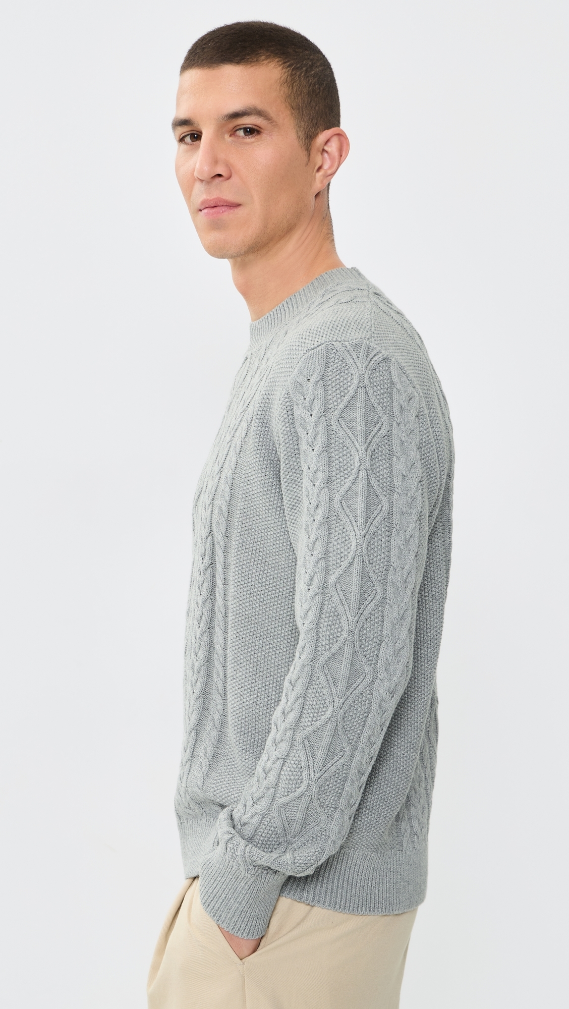 Andre Cable Knit Crewneck Sweater Heather Grey