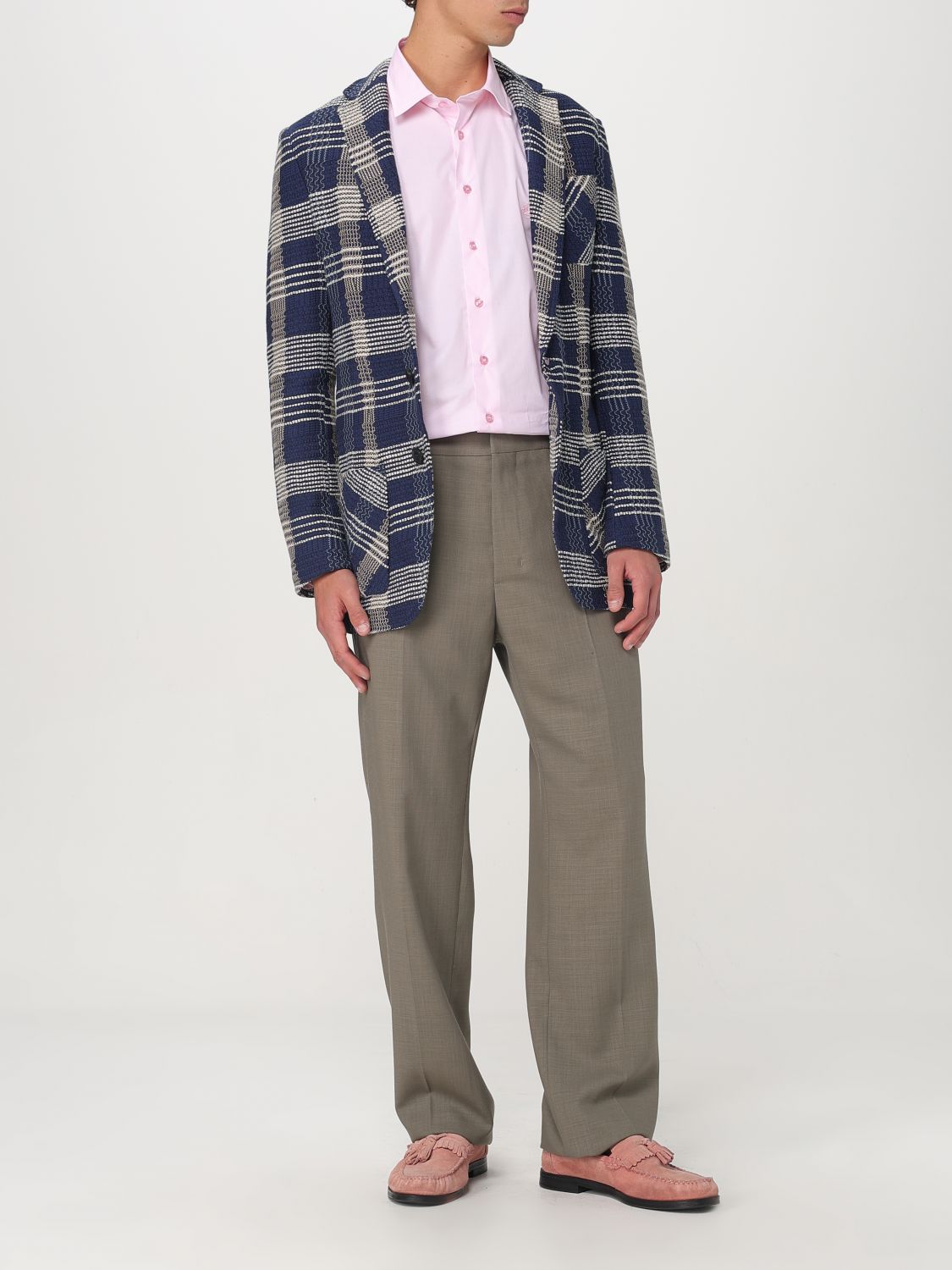 Check-pattern knit blazer - Blue