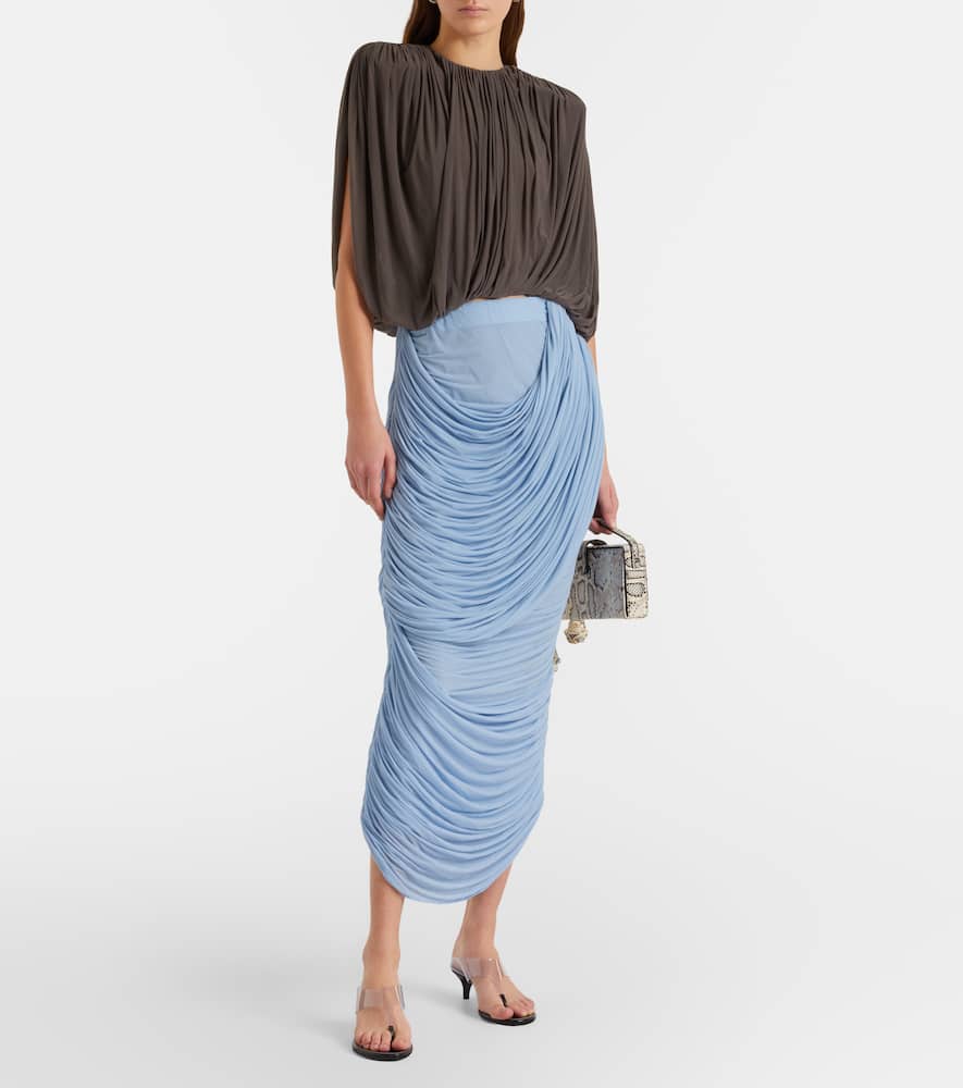 Draped ruched jersey midi skirt