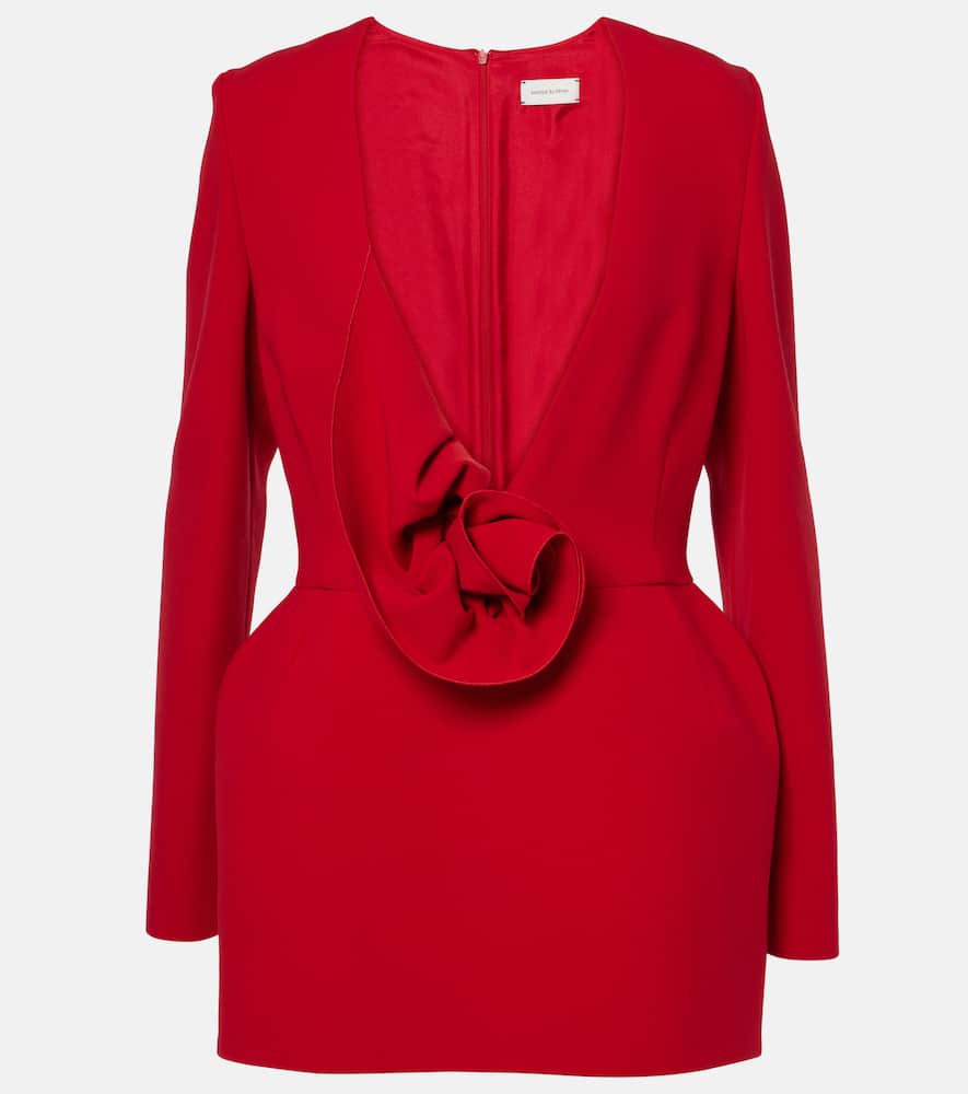 Floral-appliqué wool-blend minidress