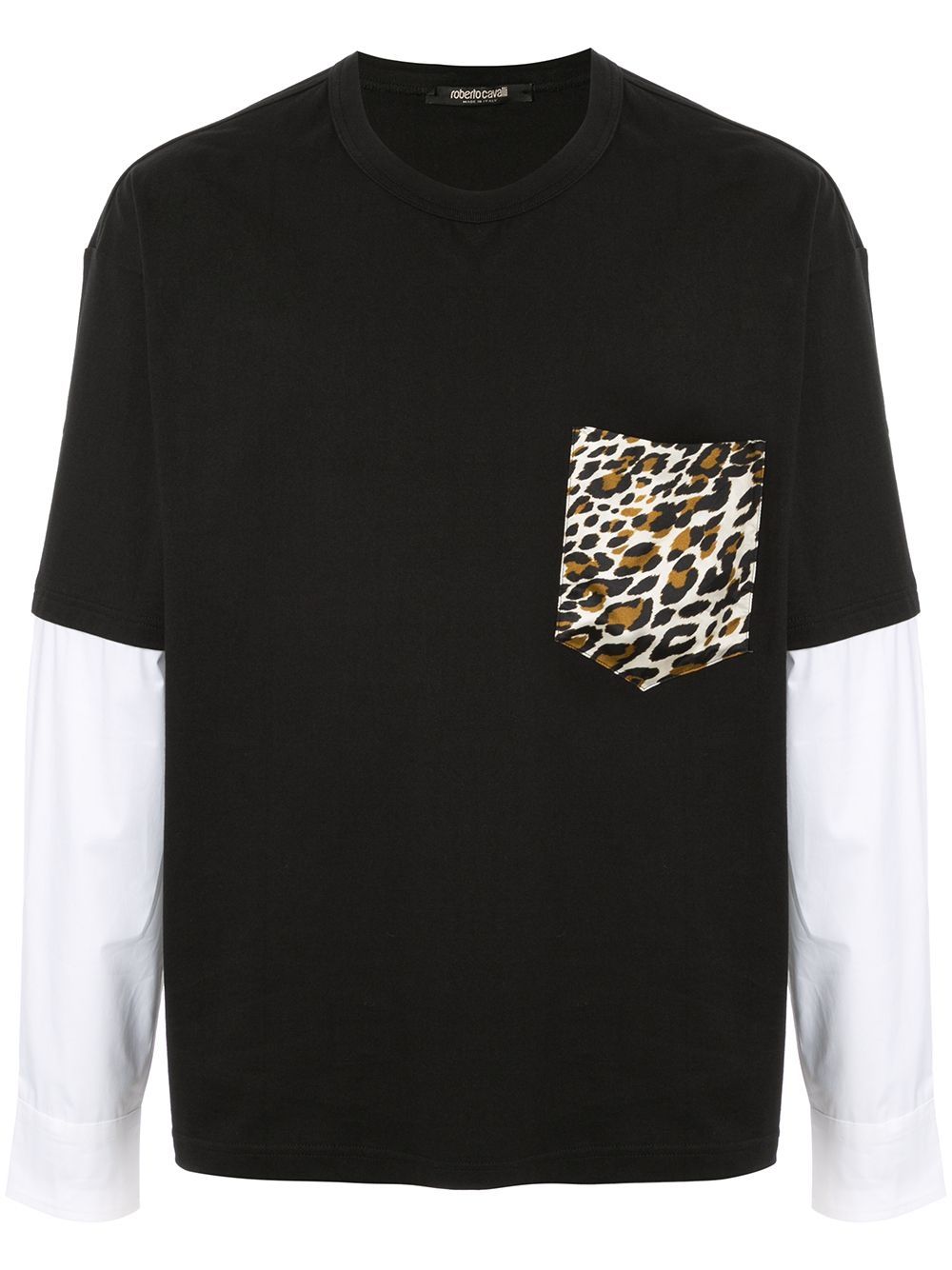 Leopard print panel T-shirt - Black