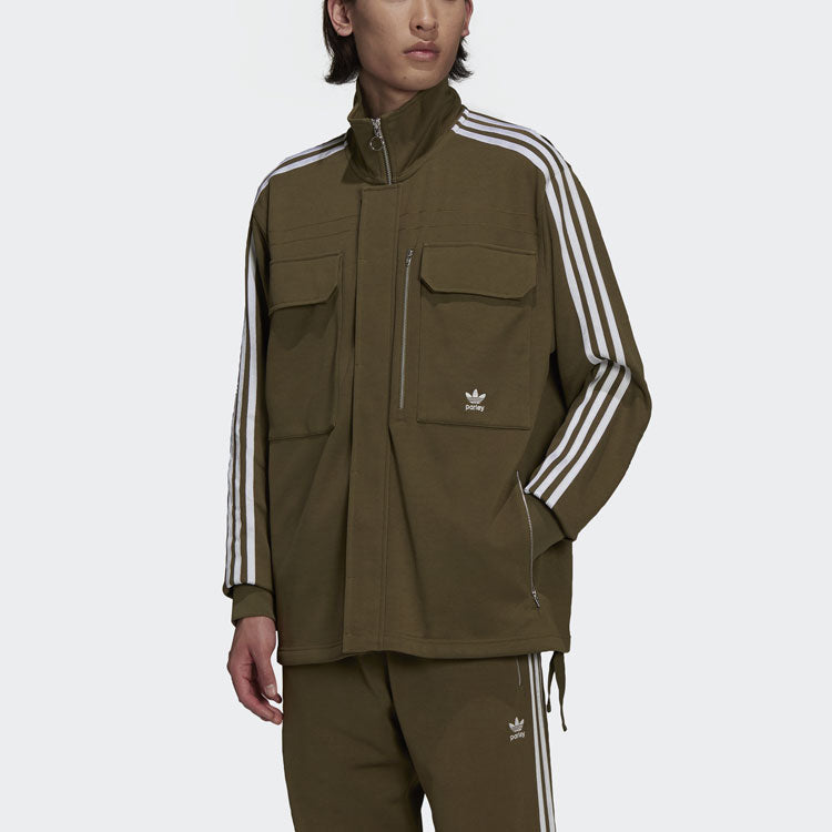 Men's originals x Work Parley Crossover Casual Breathable Stripe Long Sleeves Olive Shirt
