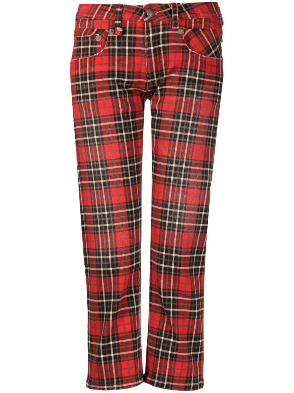 Tartan-check low-rise cropped jeans - Red