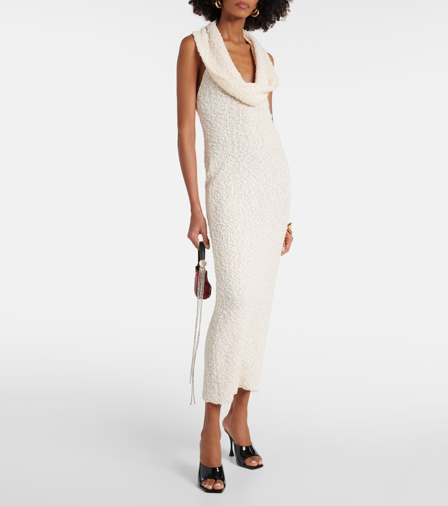 Halterneck cotton-blend bouclé midi dress