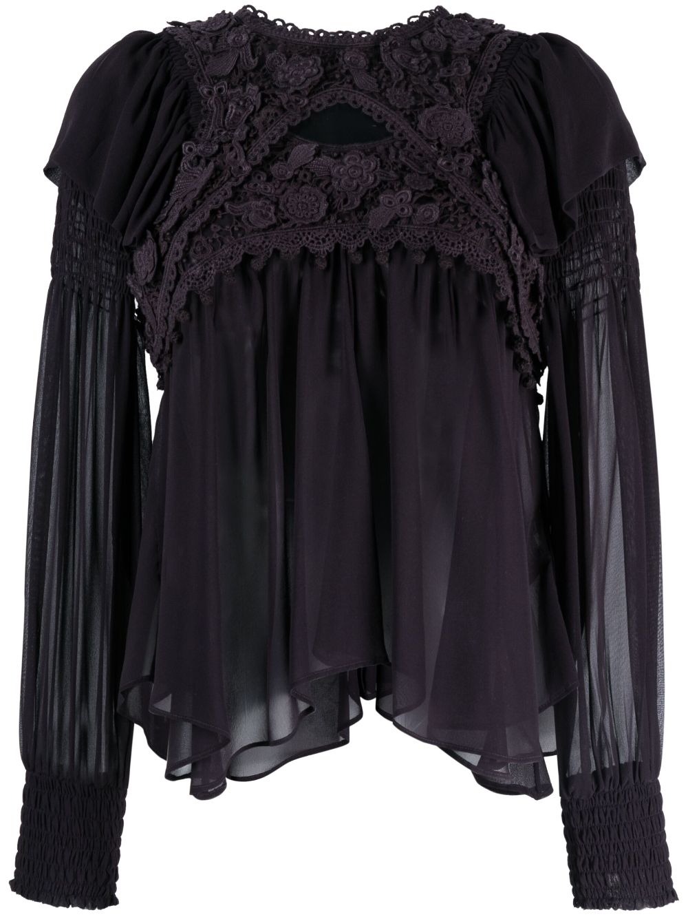 Lace-detail long-sleeve blouse - Black