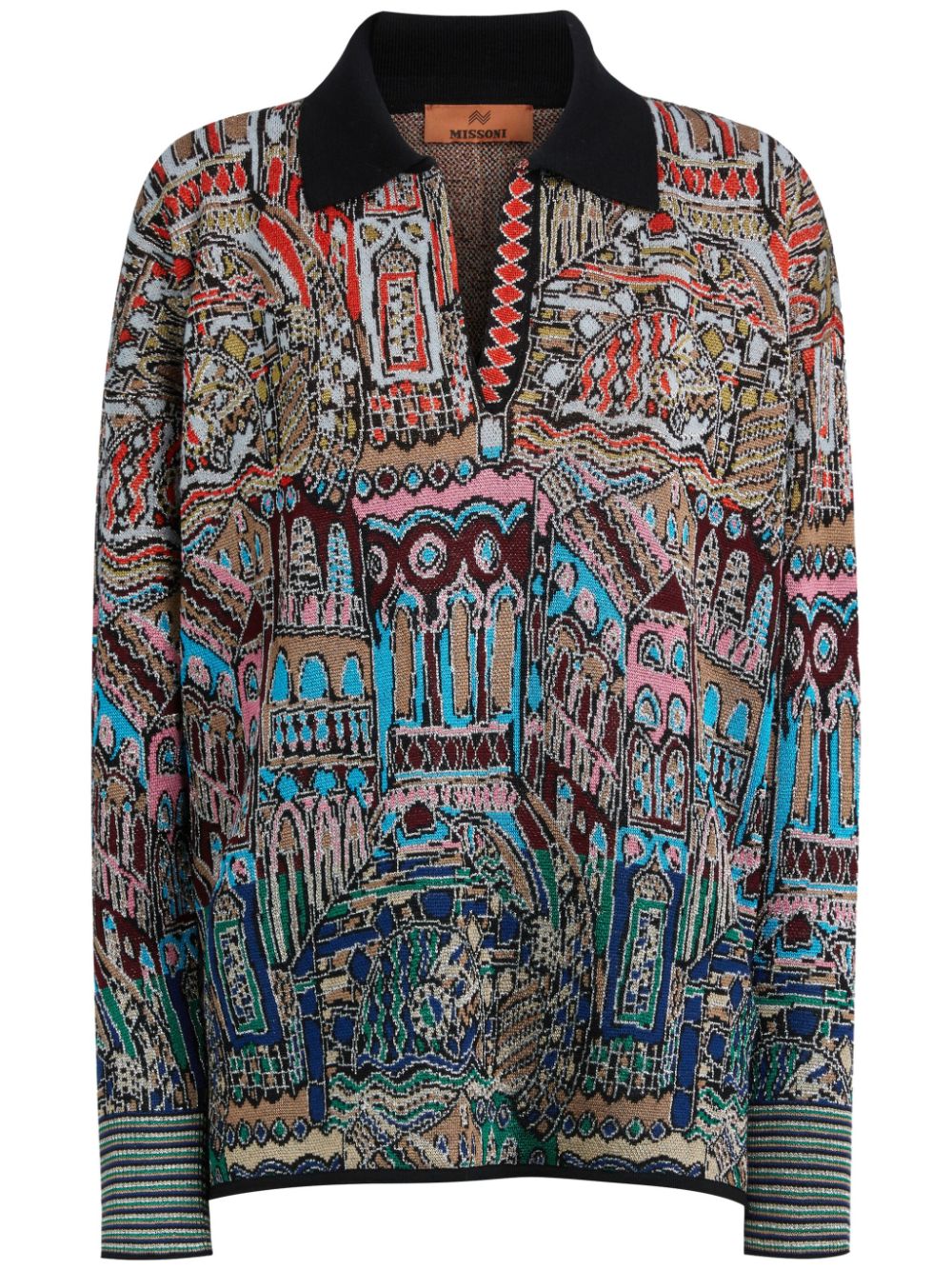 Graphic-print knitted jumper - Red