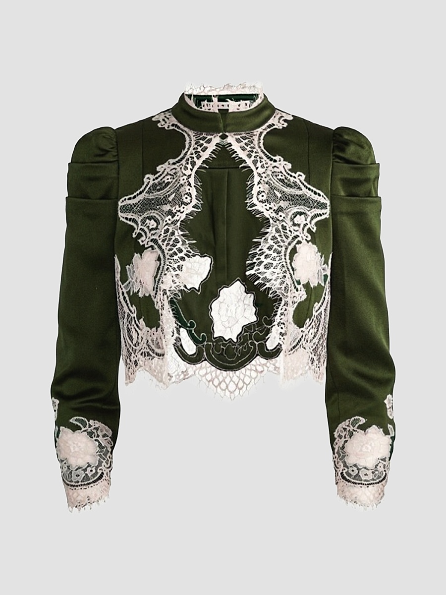 Women's Thomasina Lace-Trim Crop Jacket - Dark Fern