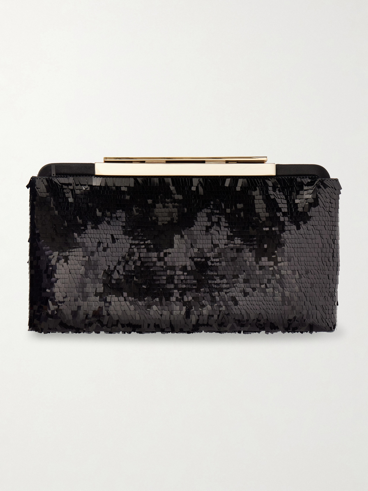 Sequined Satin Clutch - Black