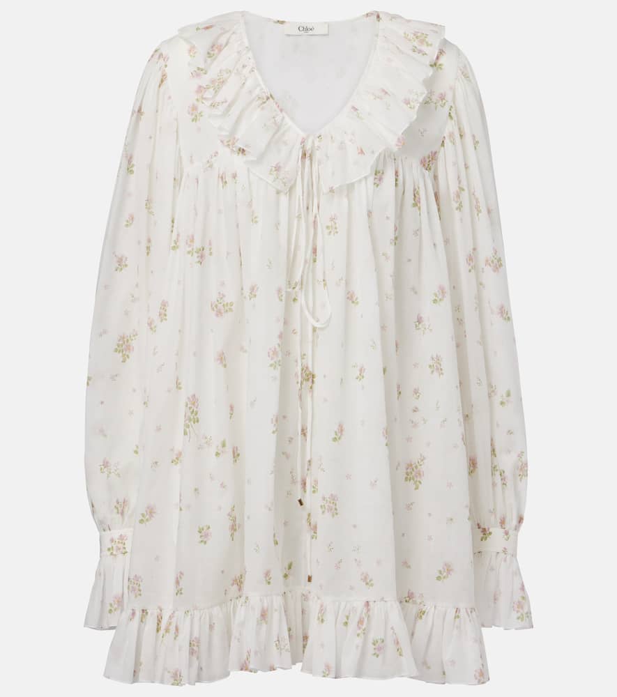 Chloé Printed ruffled cotton minidress