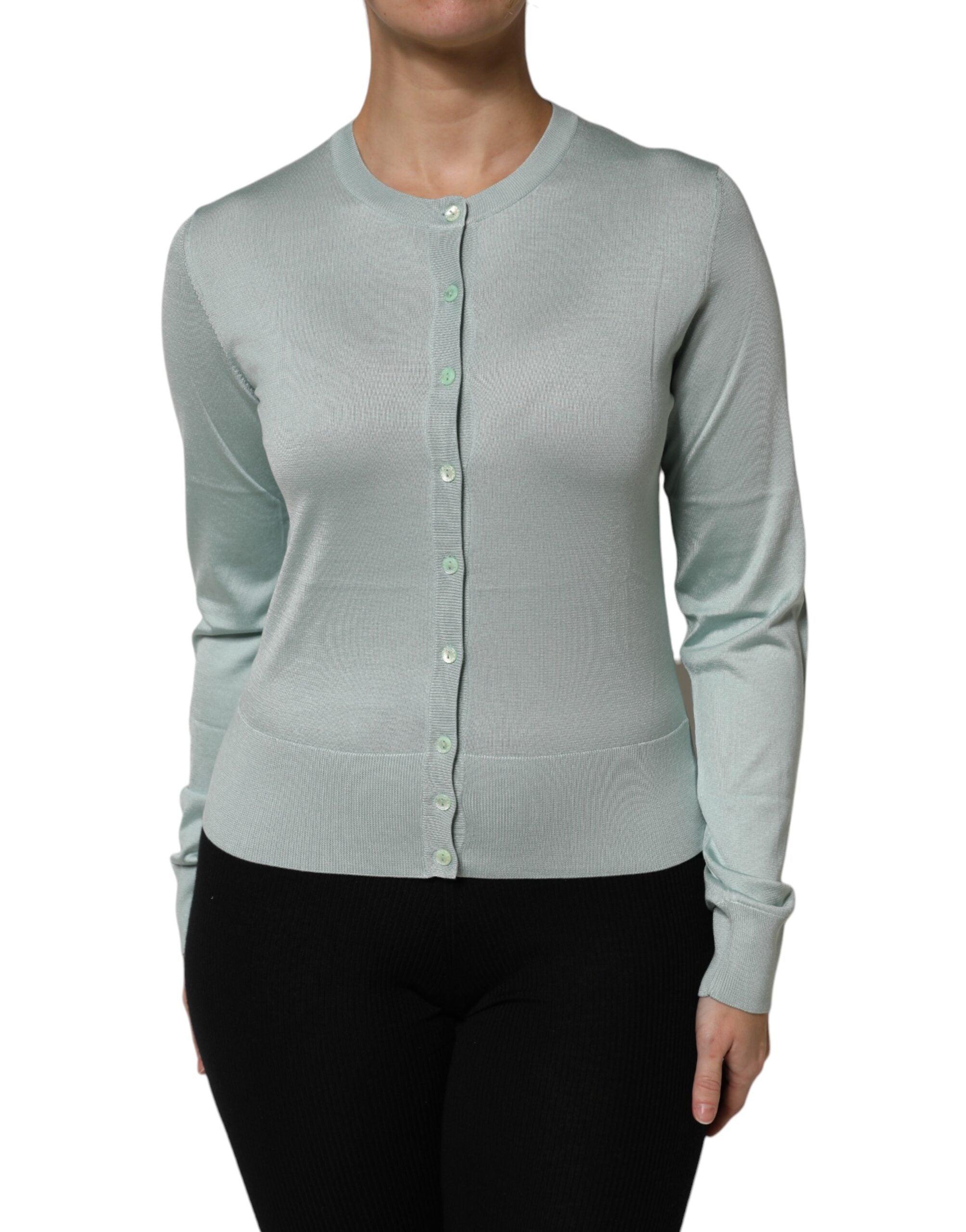 Silk Button-Down Cardigan — Green