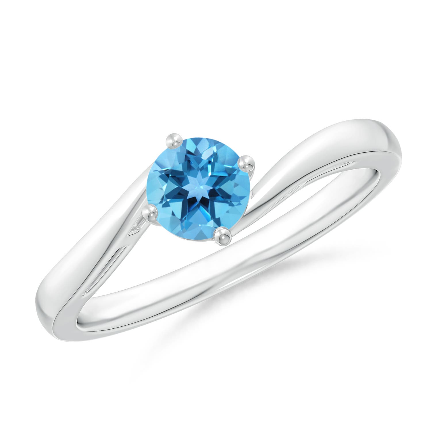 Angara 0.6 Carat Classic Round Swiss Blue Topaz Solitaire Bypass Ring in Platinum