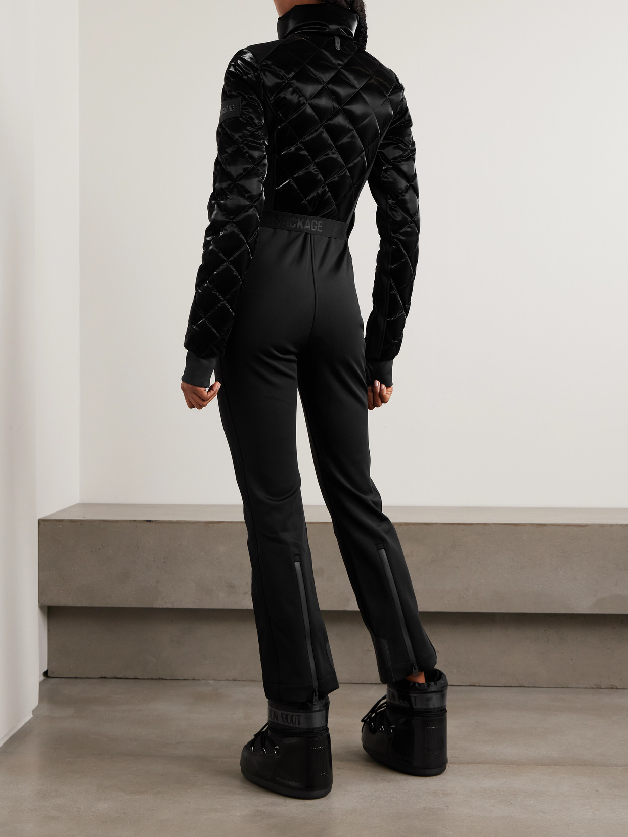 Inga Belted Quilted Padded Down Ski Suit - Black