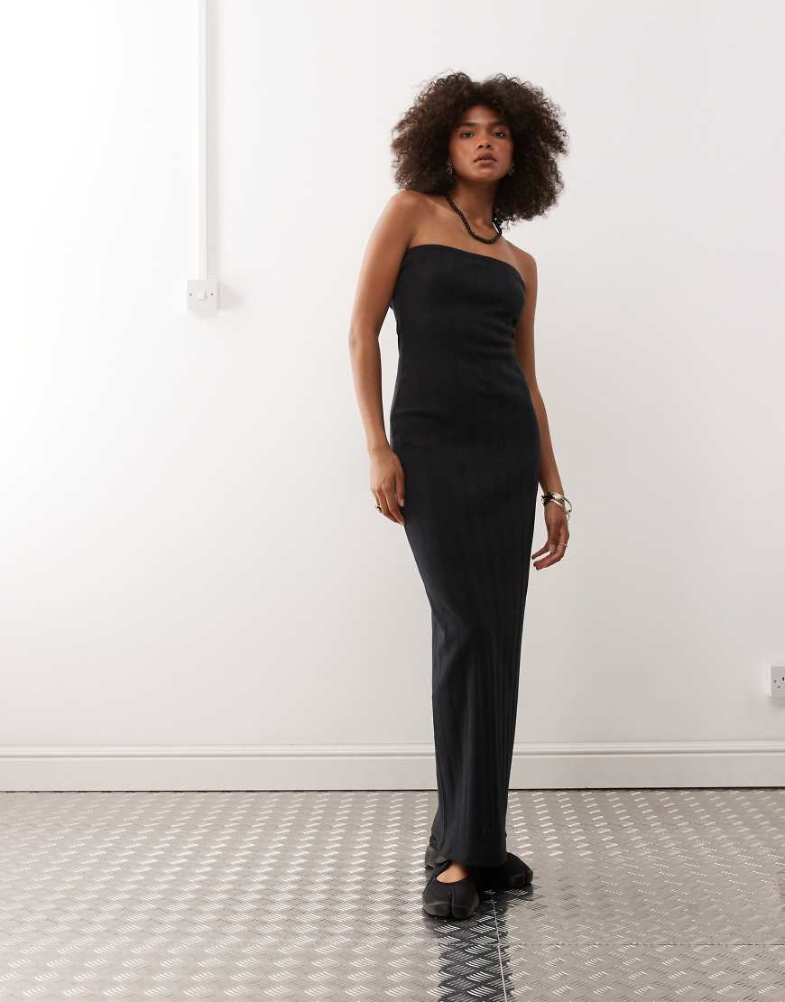 Bandeau maxi dress in black pointelle
