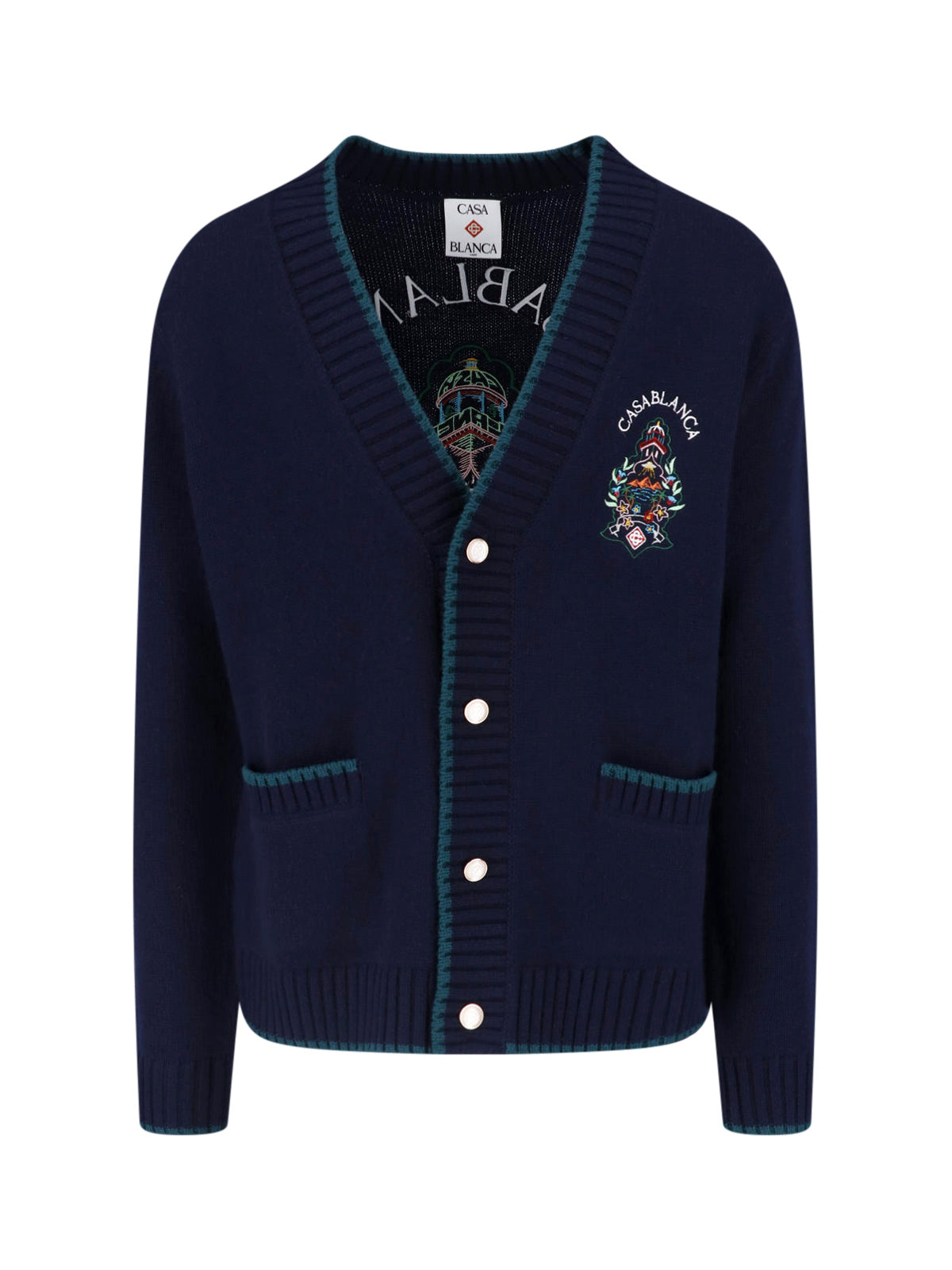 Men's Wool-Cashmere Sweater with Hotel Emblem Detail
