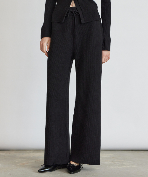 Ribbed Knit Pants Set-up BK