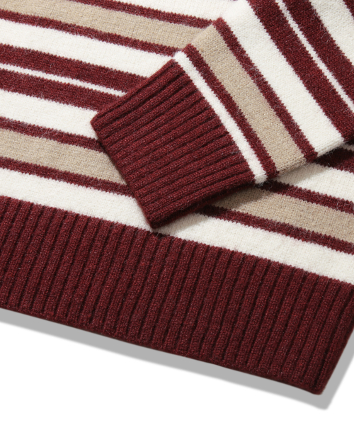 Washable Hairy Stripe Crewneck Knit_Red