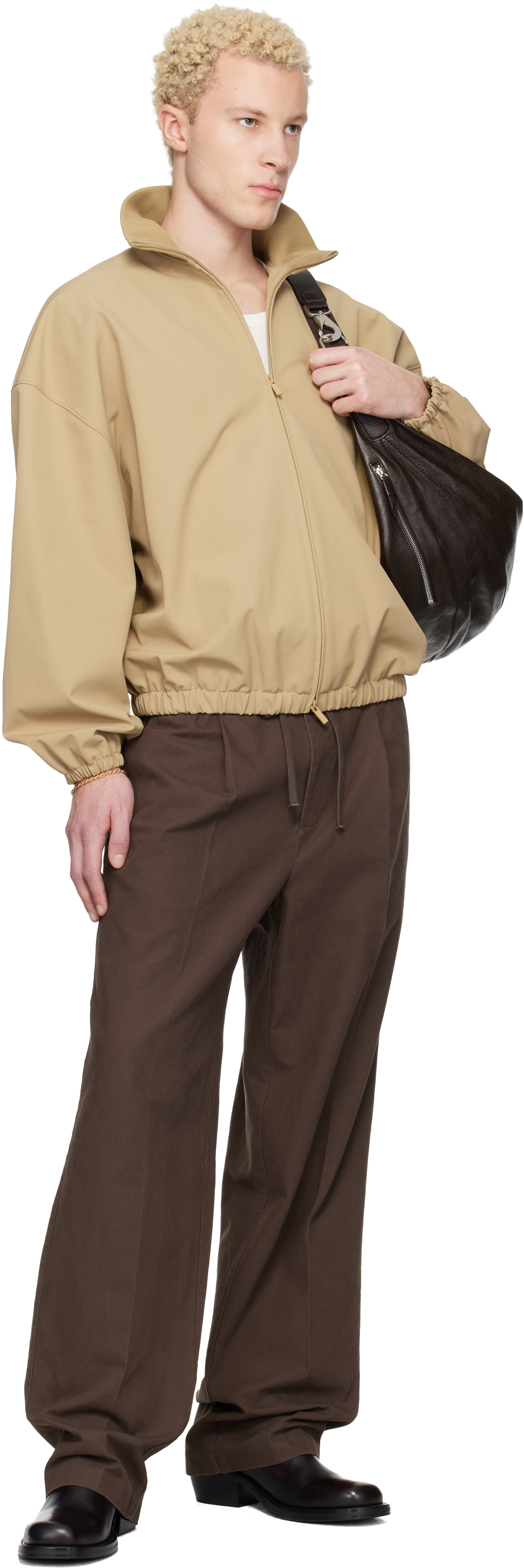 Beige Signature Full Zip Track Jacket