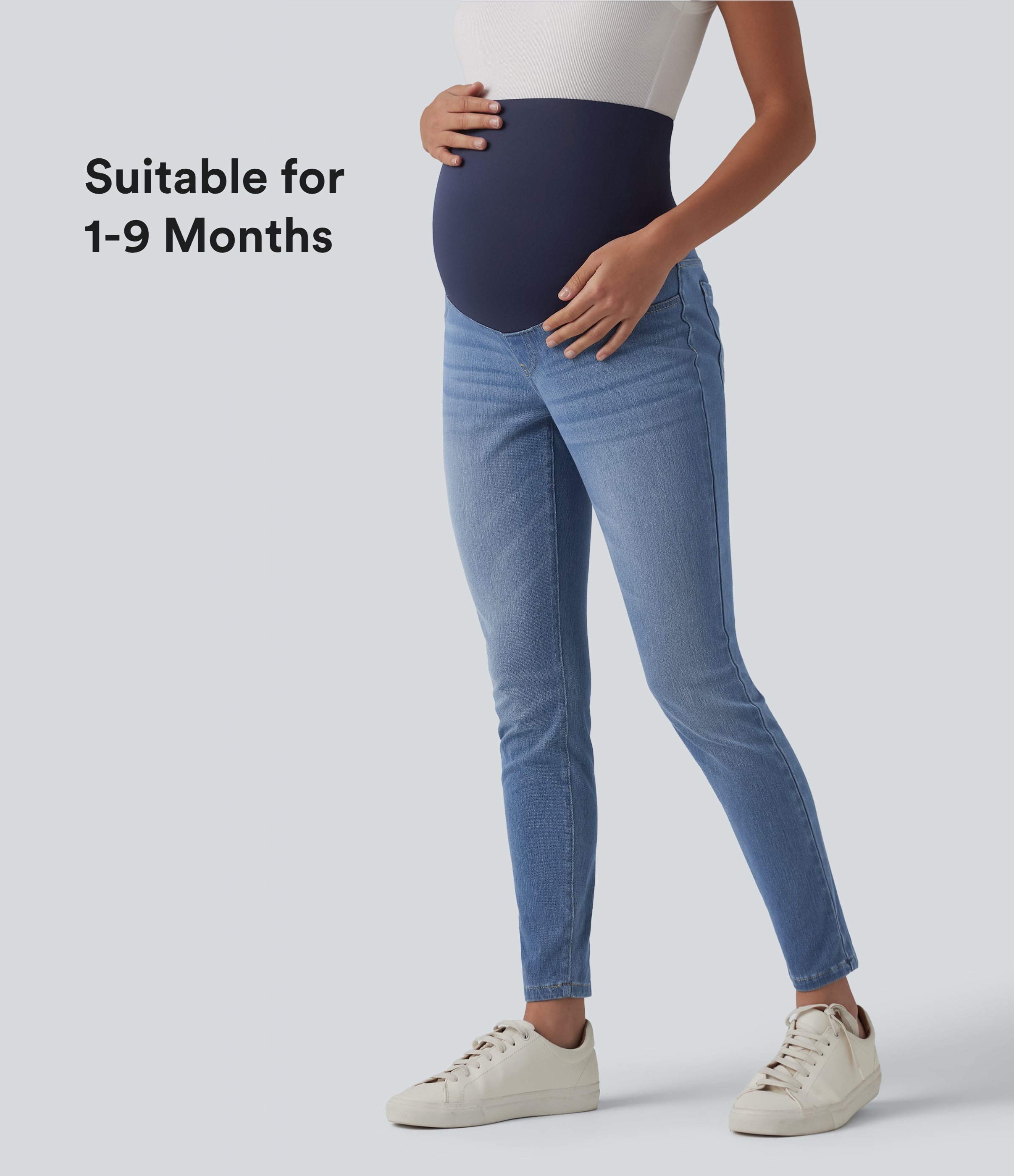 Halara Halara Flex™ Super High Waisted Skinny 7/8 Casual Maternity Jeans with Pockets - Malibu Blue Denim - XLregular
