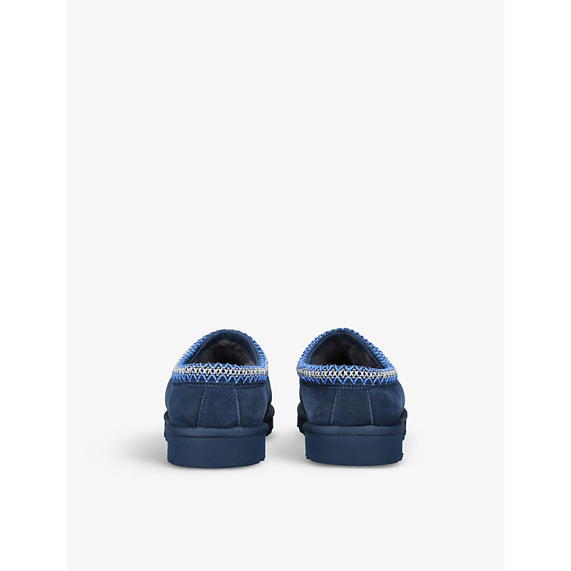 Mens Navy Tasman Contrast-stitch Suede and Shearling Slippers
