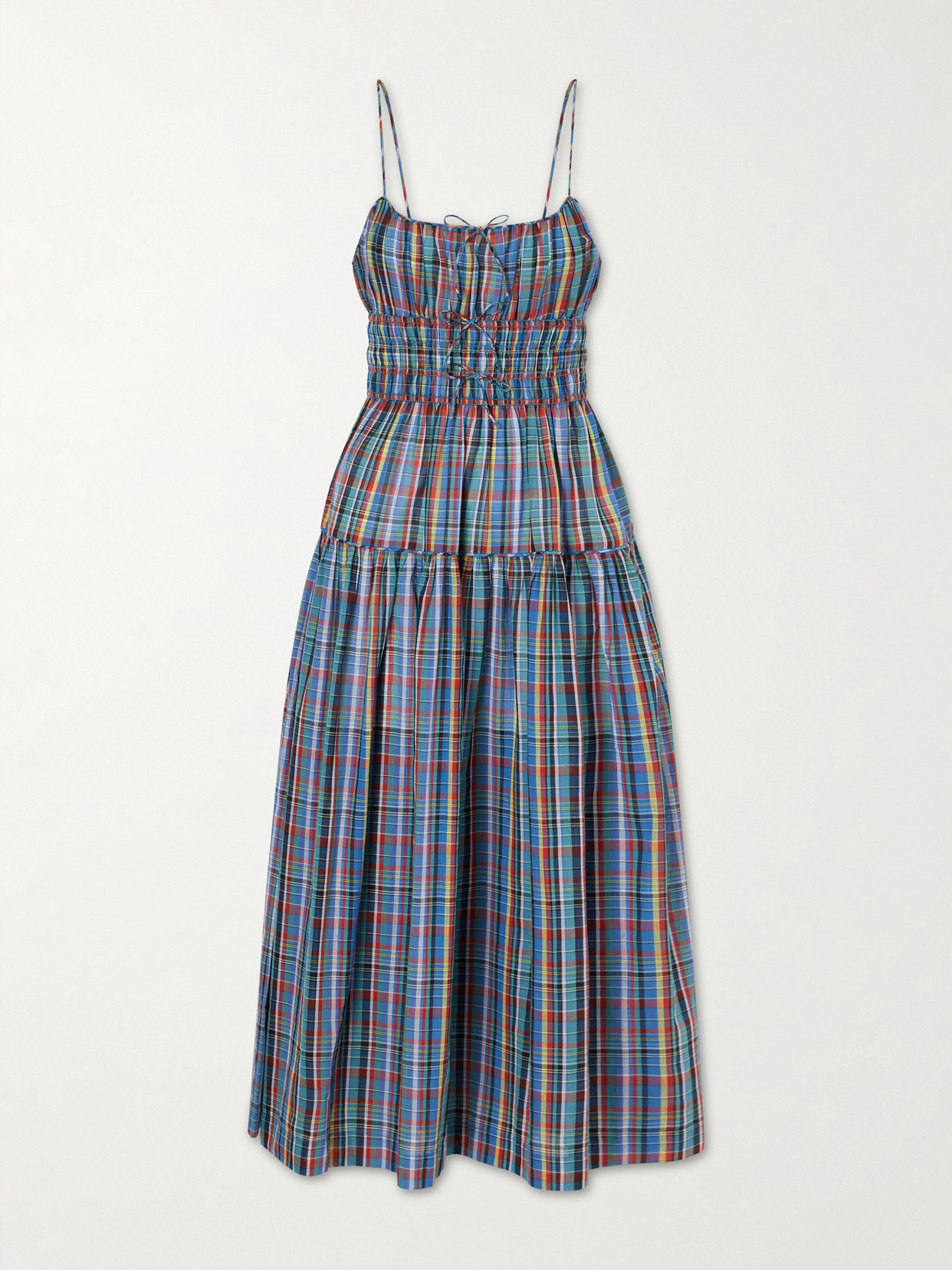 Brielle Gathered Checked Organic Cotton Midi Dress
