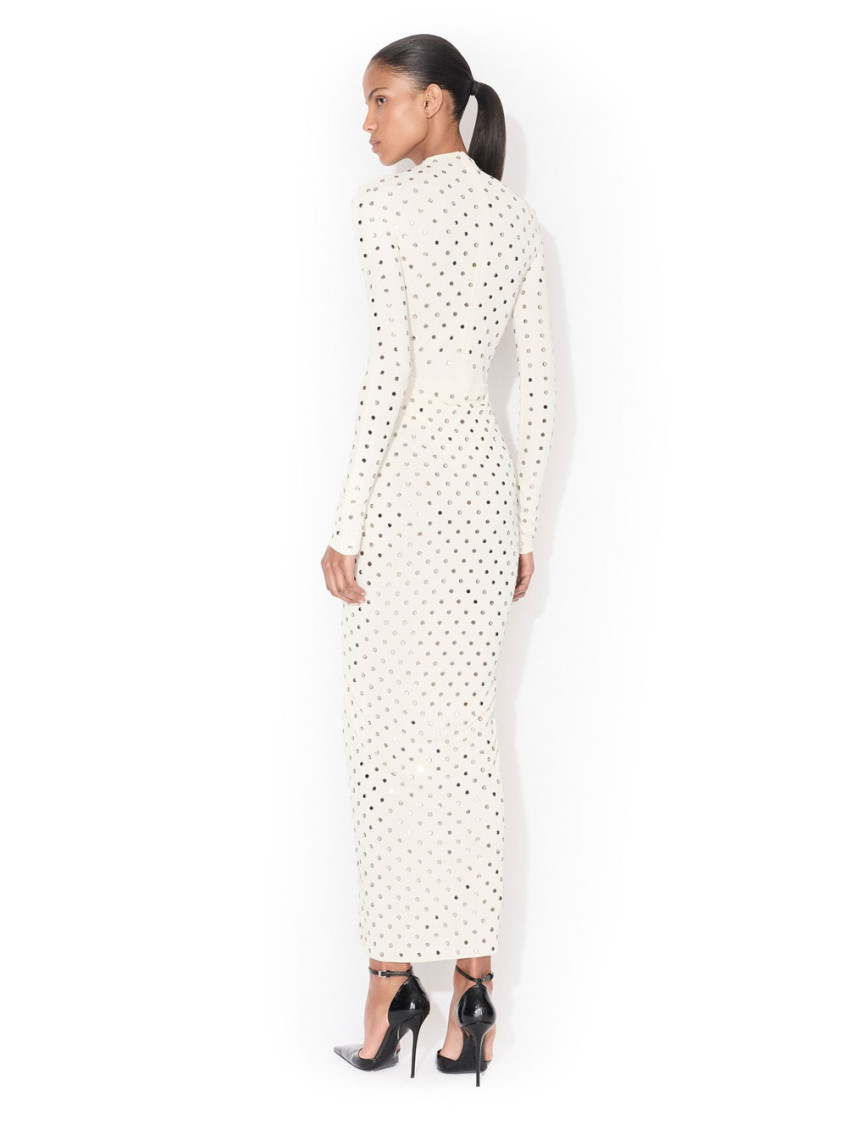 White Gathered Crystal-embellished Jersey Midi Dress