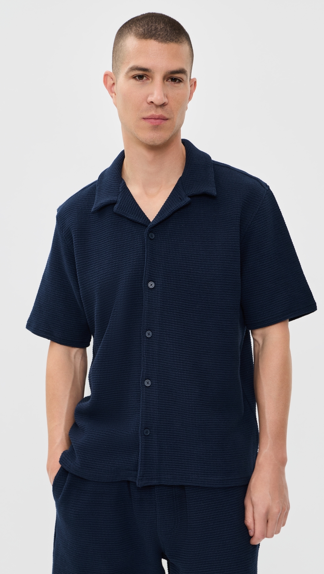 Clayland Textured Interlock Shirt Navy
