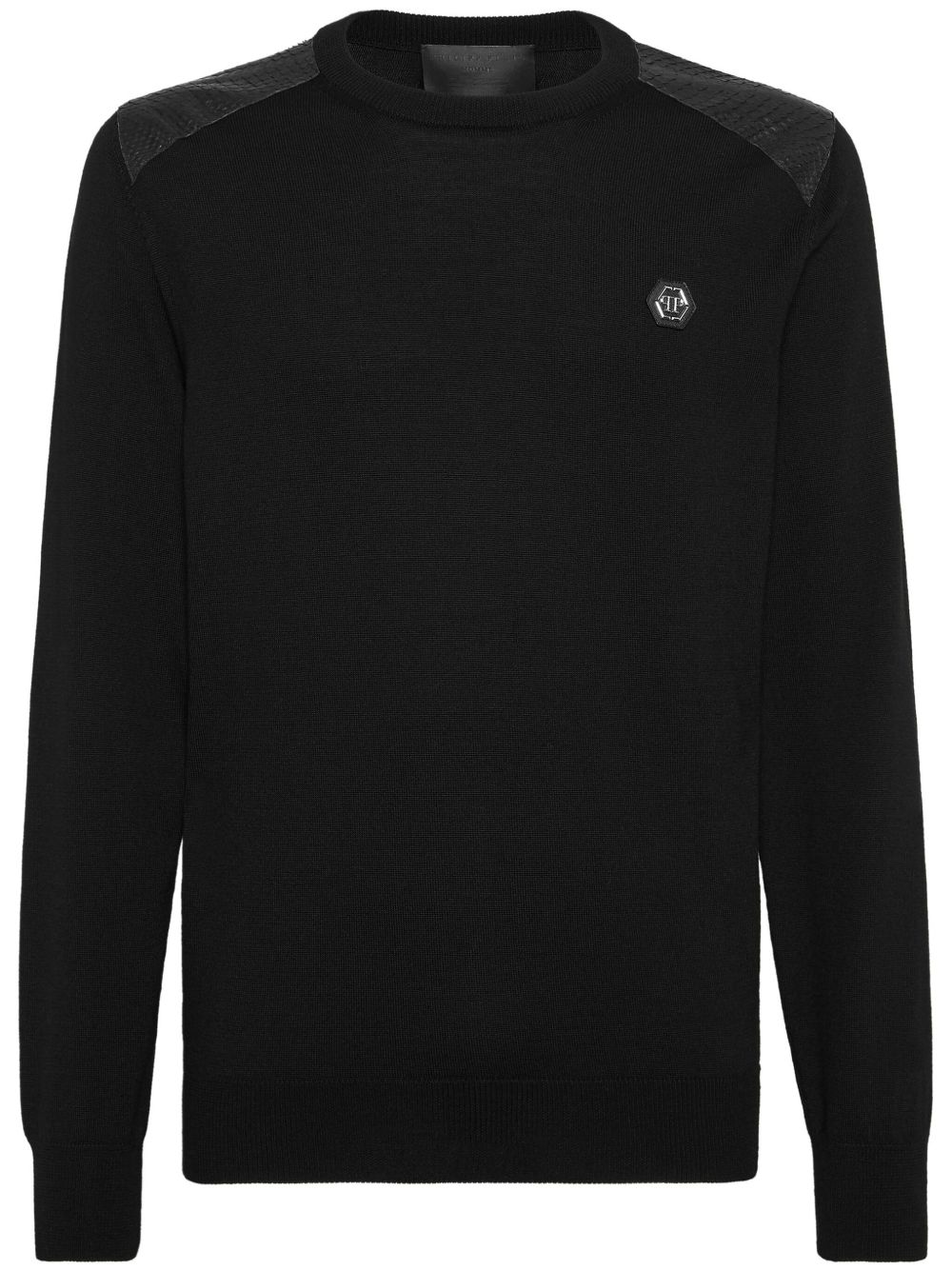 Philipp Plein elbow-patch merino wool jumper - Black